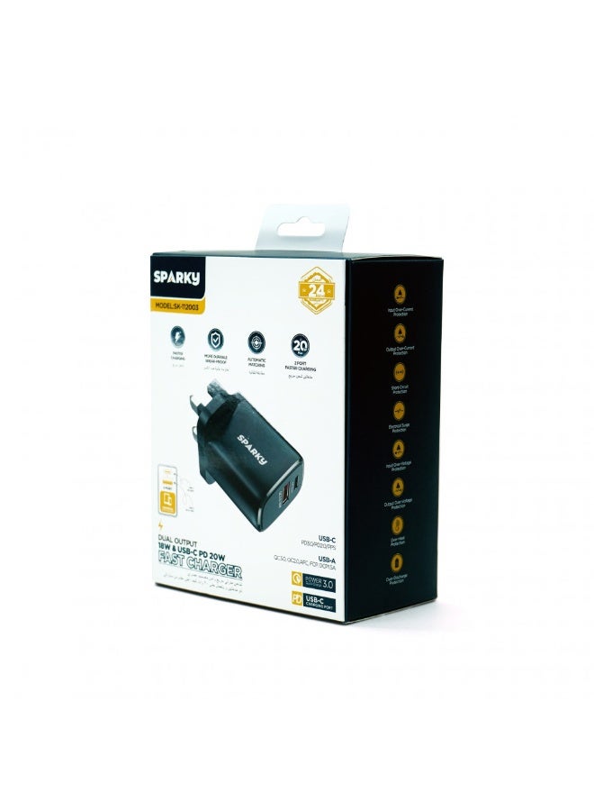 سباركي شاحن حائط سباركي 38 واط بمنفذين USB-C PD و USB-A QC 3.0 – شحن سريع - Image 1